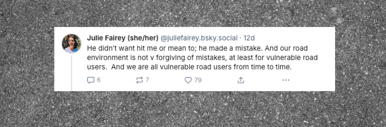 Julie Fairey social media post explaining that it was an accident and a mistake from the car driver